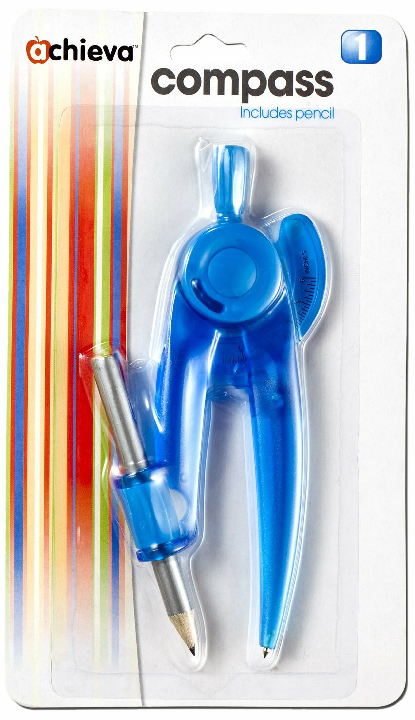 Officemate OIC Achieva Plastic Safety Compass with Pencil Blue