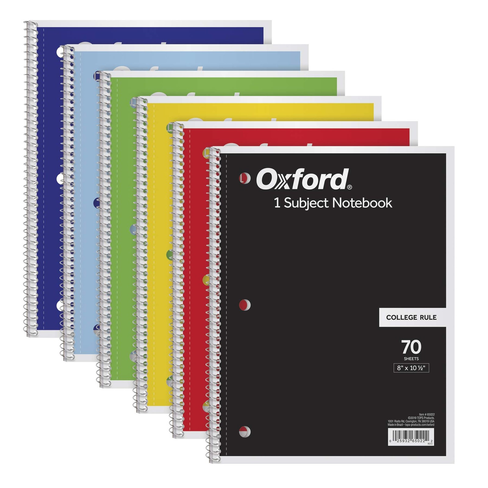 Oxford Spiral Notebook 6 Pack, 1 Subject, College Rule – 6 Assorted
