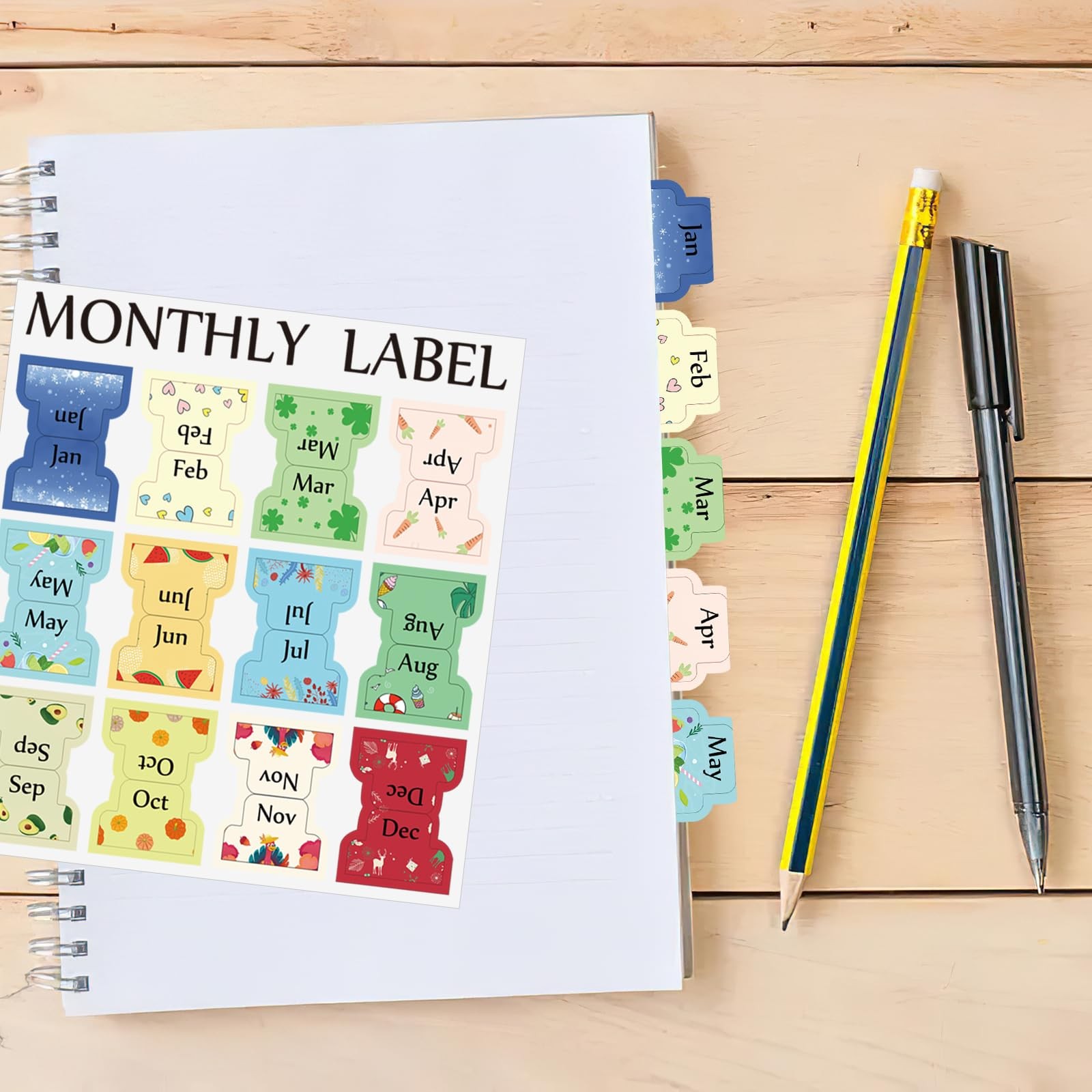 CIEMODA 2 Sheets Colorful Monthly Adhesive Tabs, 24 Pcs Monthly Divider Tabs,…
