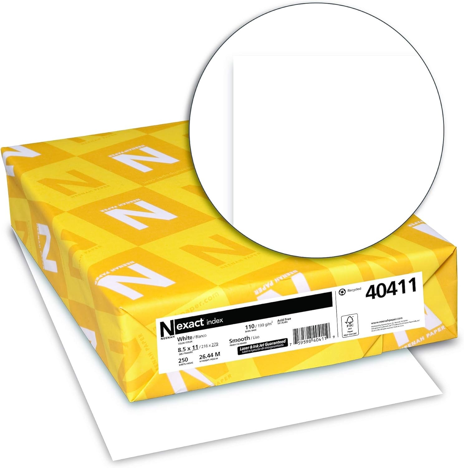 Paper Exact Index Card Stock, 94 Bright, 110 lb Index Weight, 8.5 x 11, White