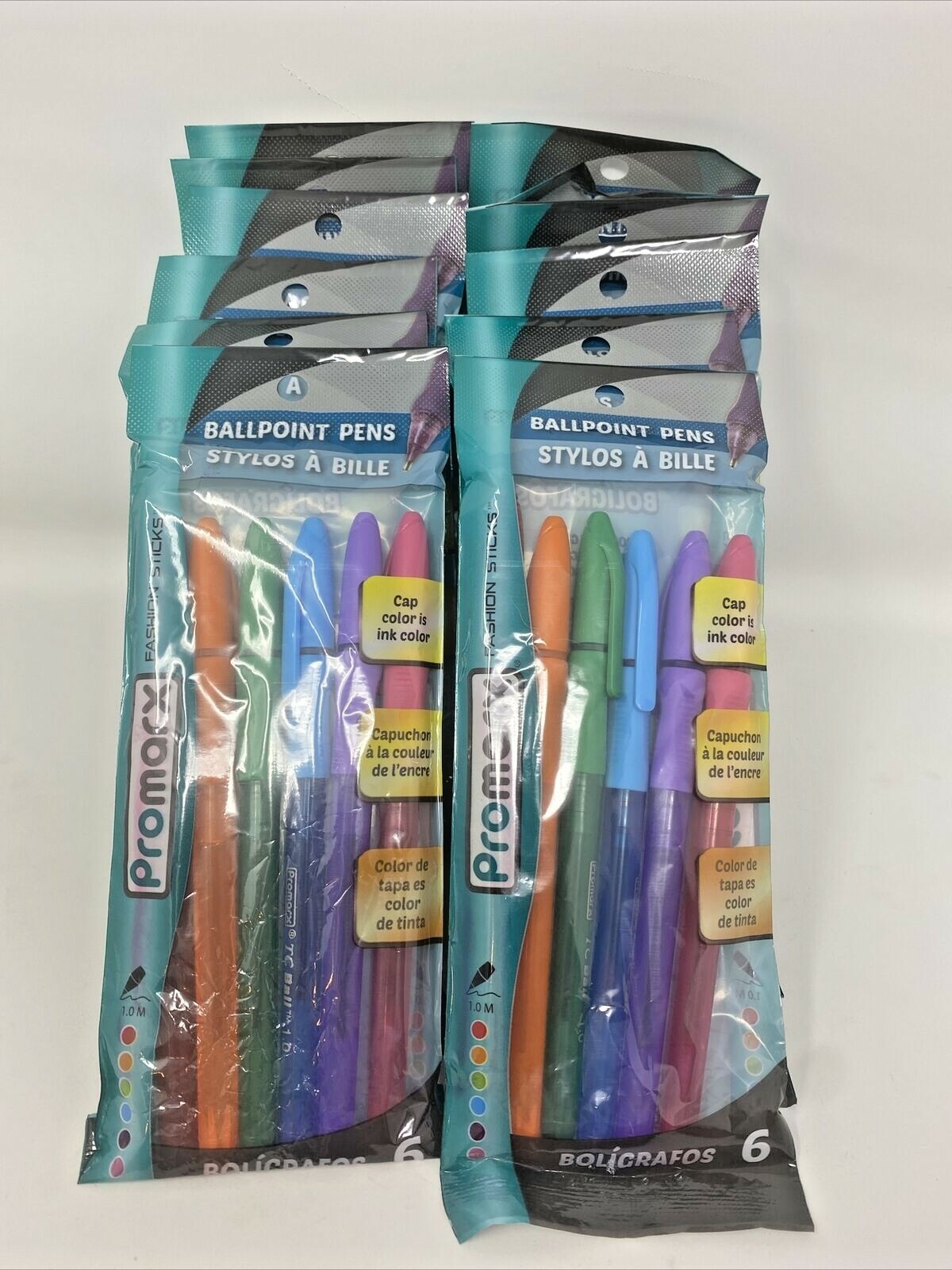 12 Pk,6per Pack Promarx Stick Ballpoint Pens, 1.0 mm, Assorted Colors, 72 Total