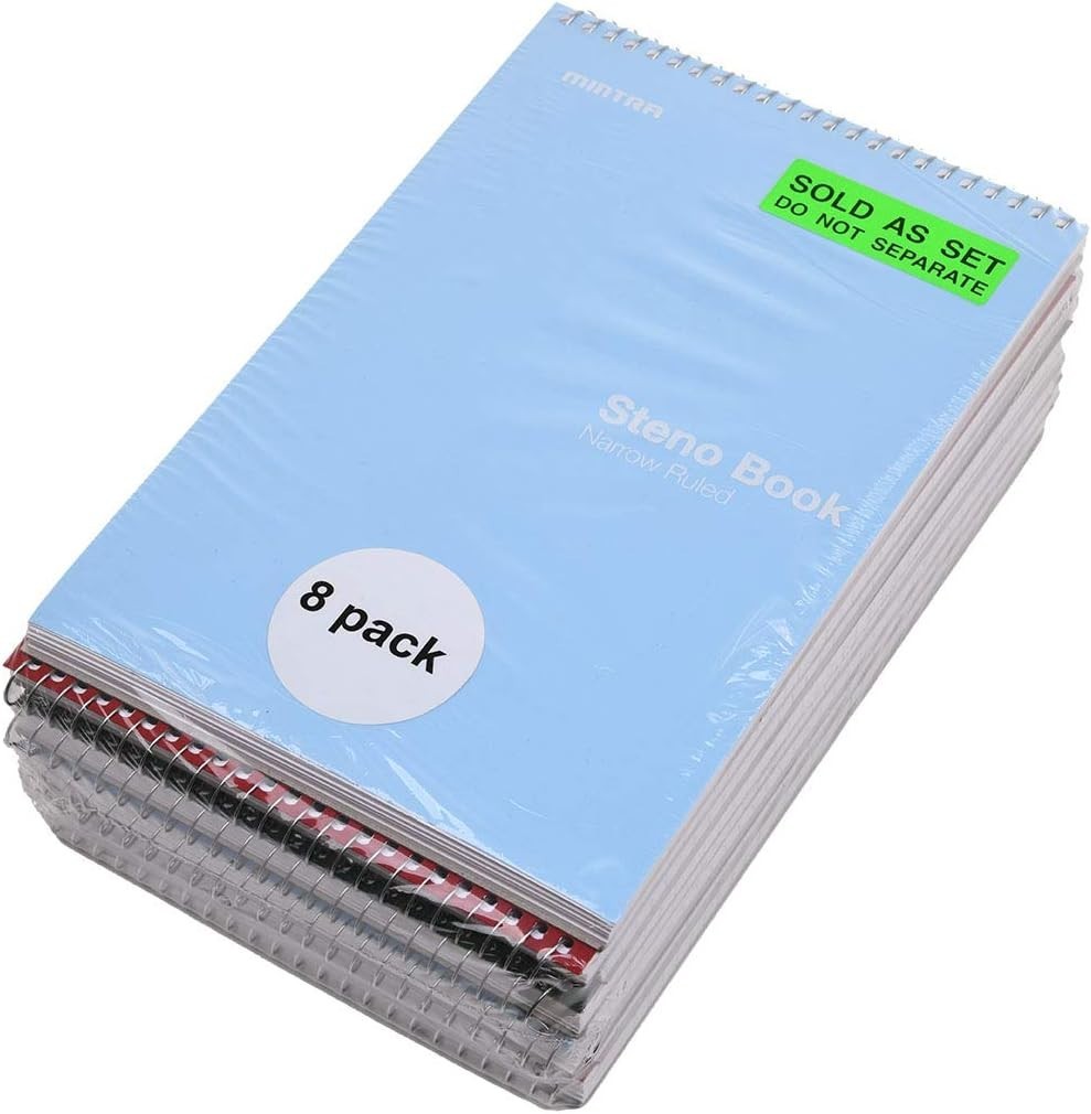 Top-Spiral Steno Journals, 8 Pack, Various Colors