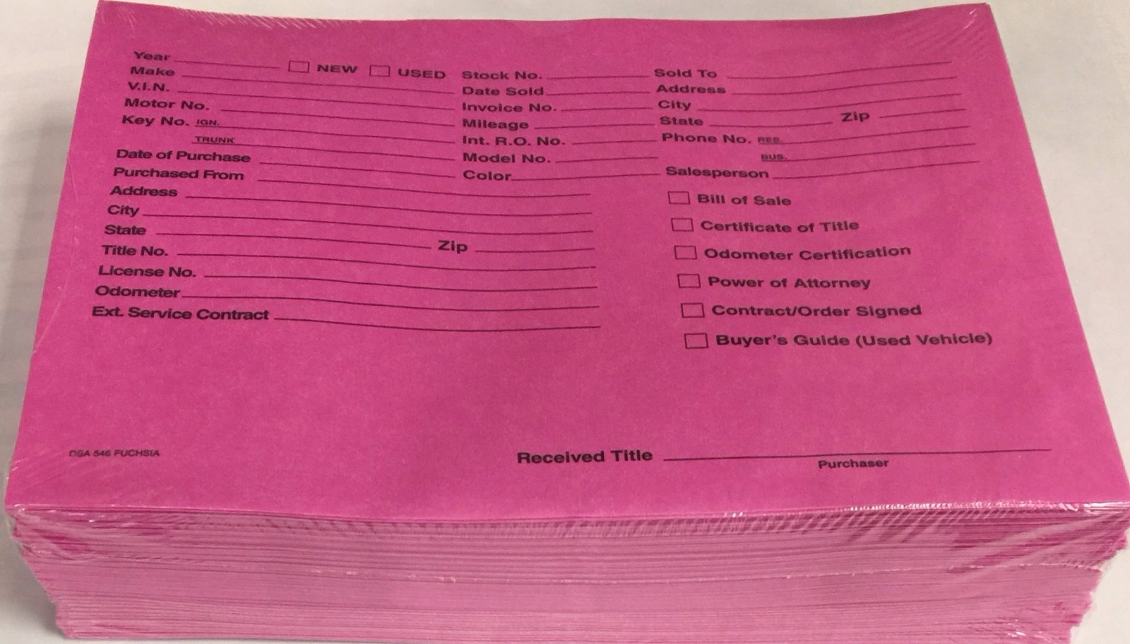 Printed Vehicle Deal Envelopes • DSA-546 Fuchsia • Qty 100 (P8TR)
