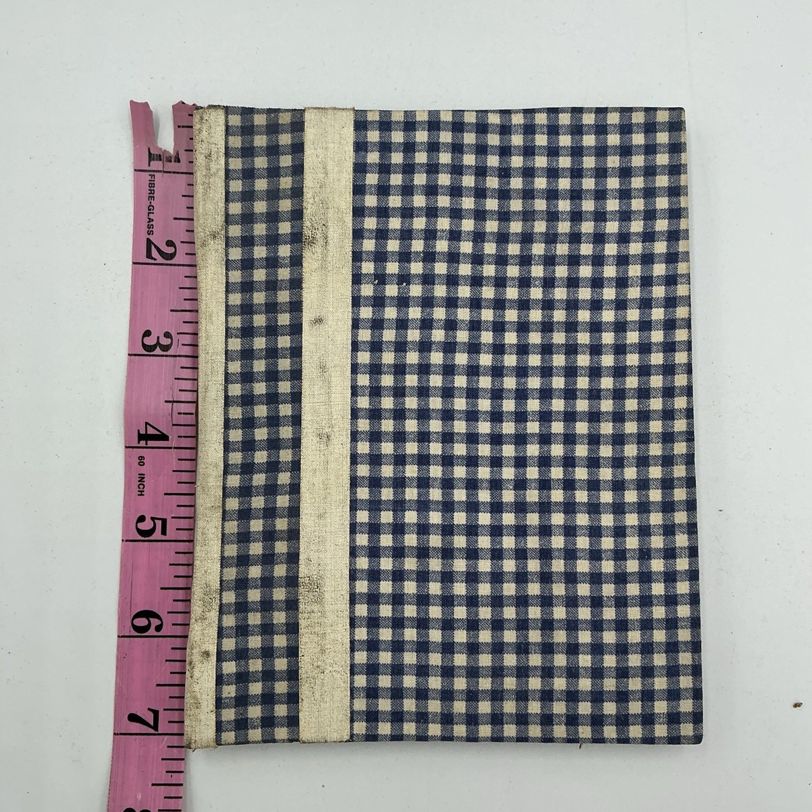 1800s ANTIQUE Blue White Gingham Fabric Covered Blank Journal Notebook Folk 71D4
