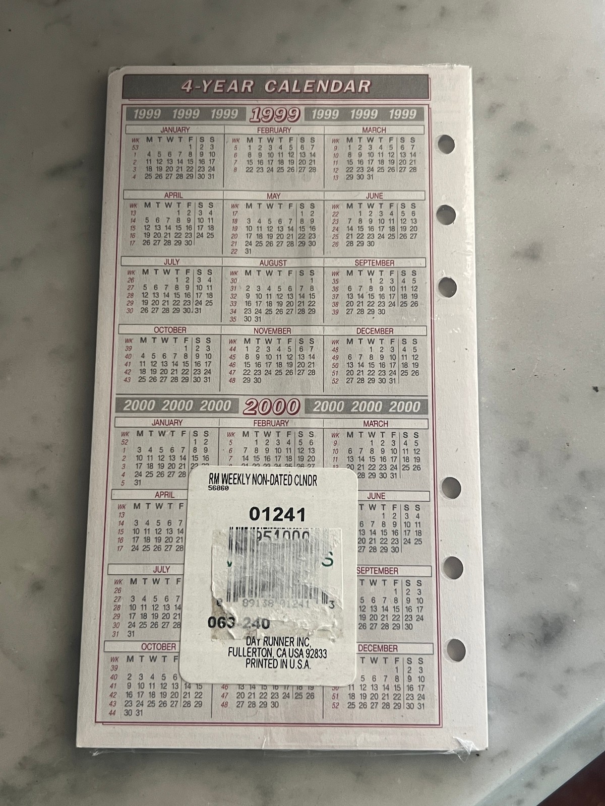 Day Runner Week in View 30 Calendar Pages with 6 Ring 3 3/4″ x 6 3/4″ 1996