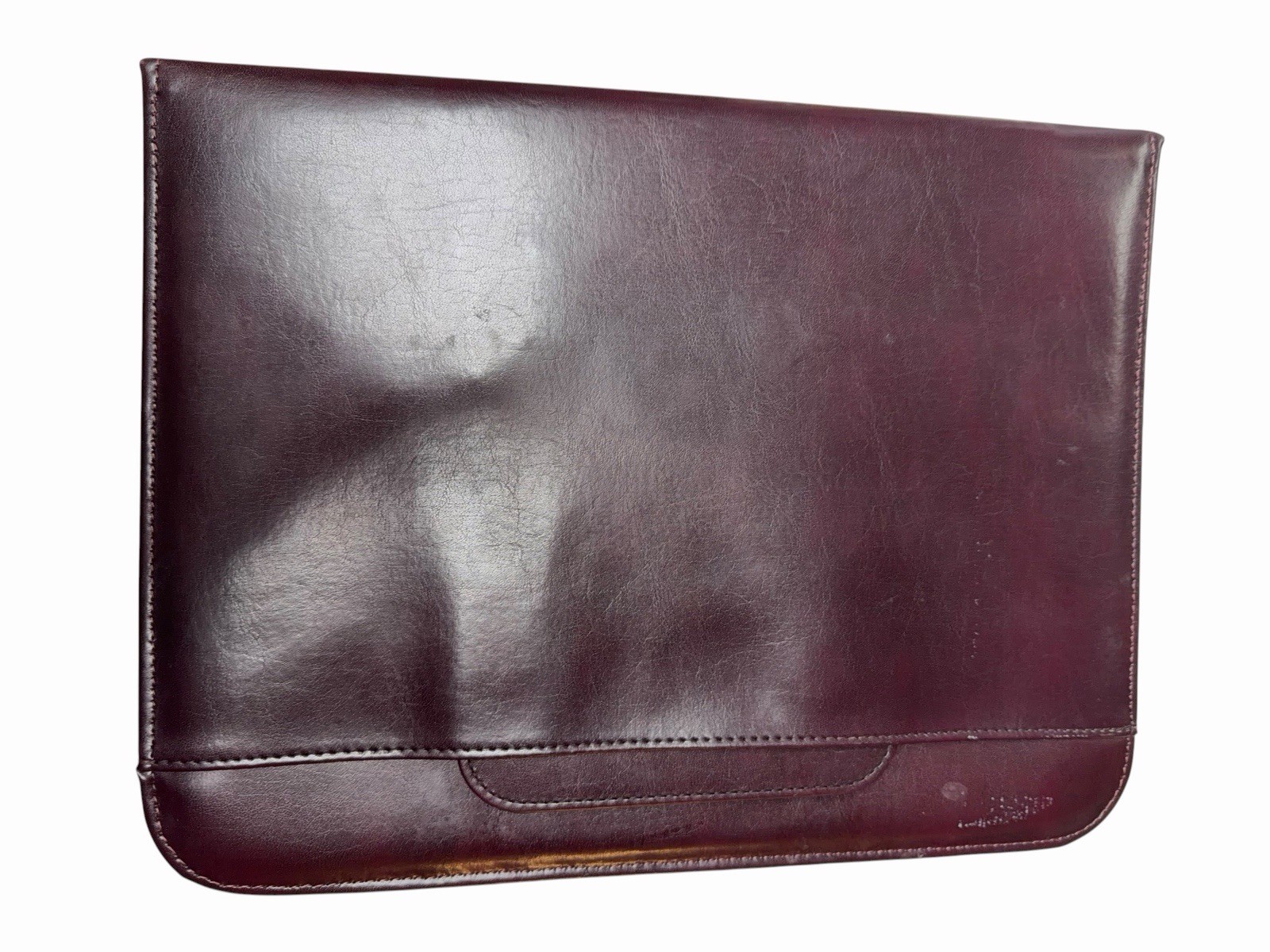 Vintage Burgundy Leather Portfolio Binder Organizer Zip Padfolio