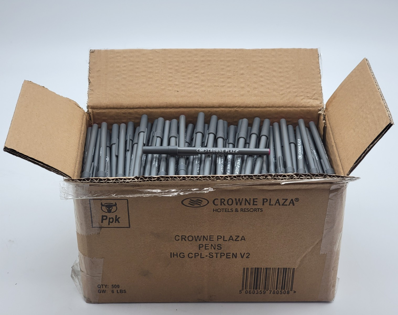(Case of 500 Pens) Crown Plaza An IHG Hotel Stick Pen with Cap & Black Ink