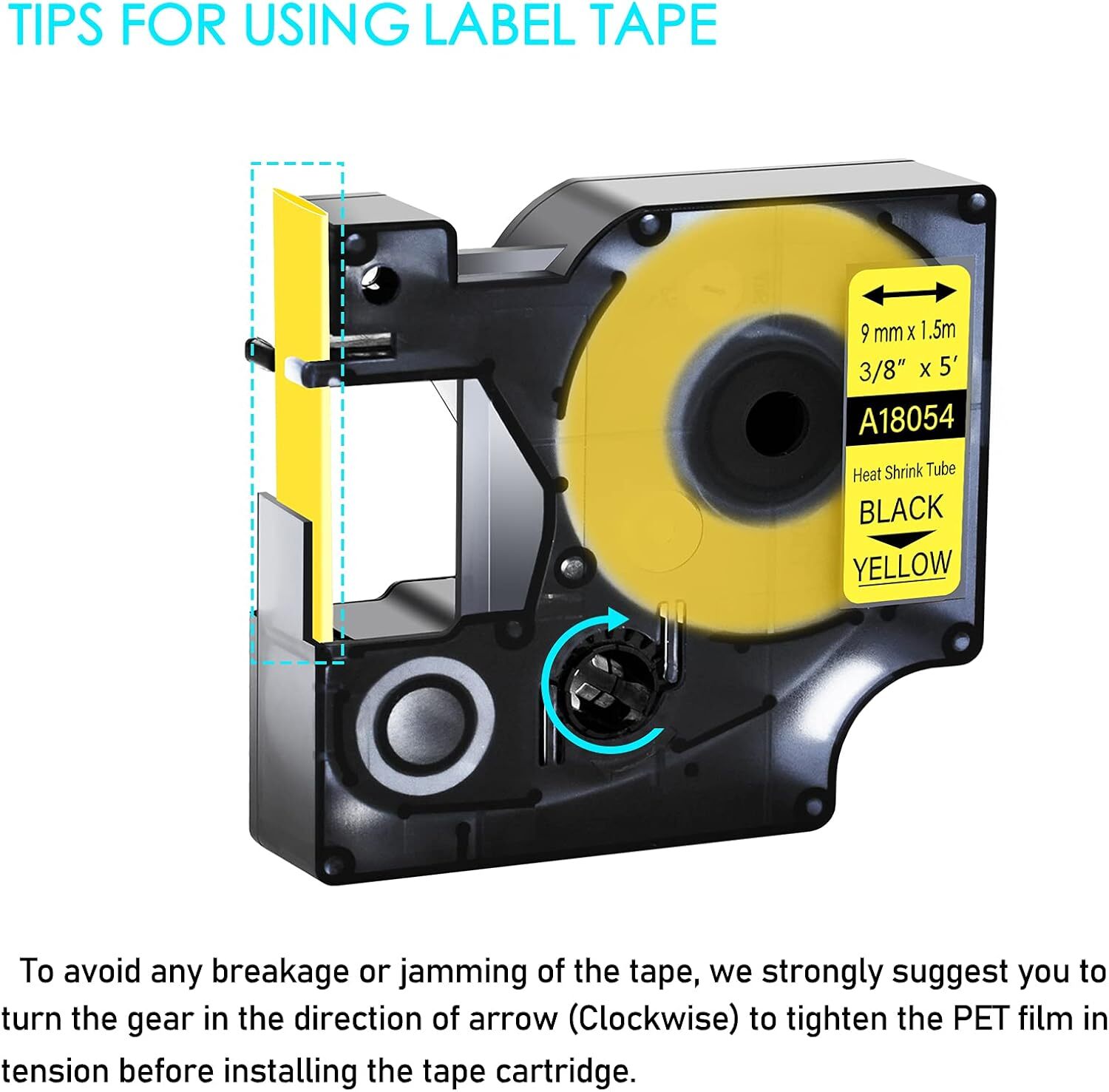 Compatible Label Tape for DYMO 18054 Heat Shrink Tube Labels Rhino 5200 3/8″