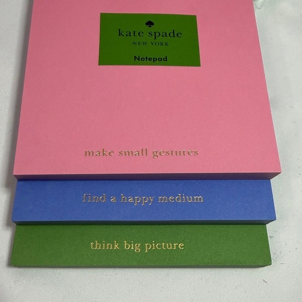 Kate Spade New York 3 Piece Notepad Set Pink Blue Green Gold Foil Sentiments NEW