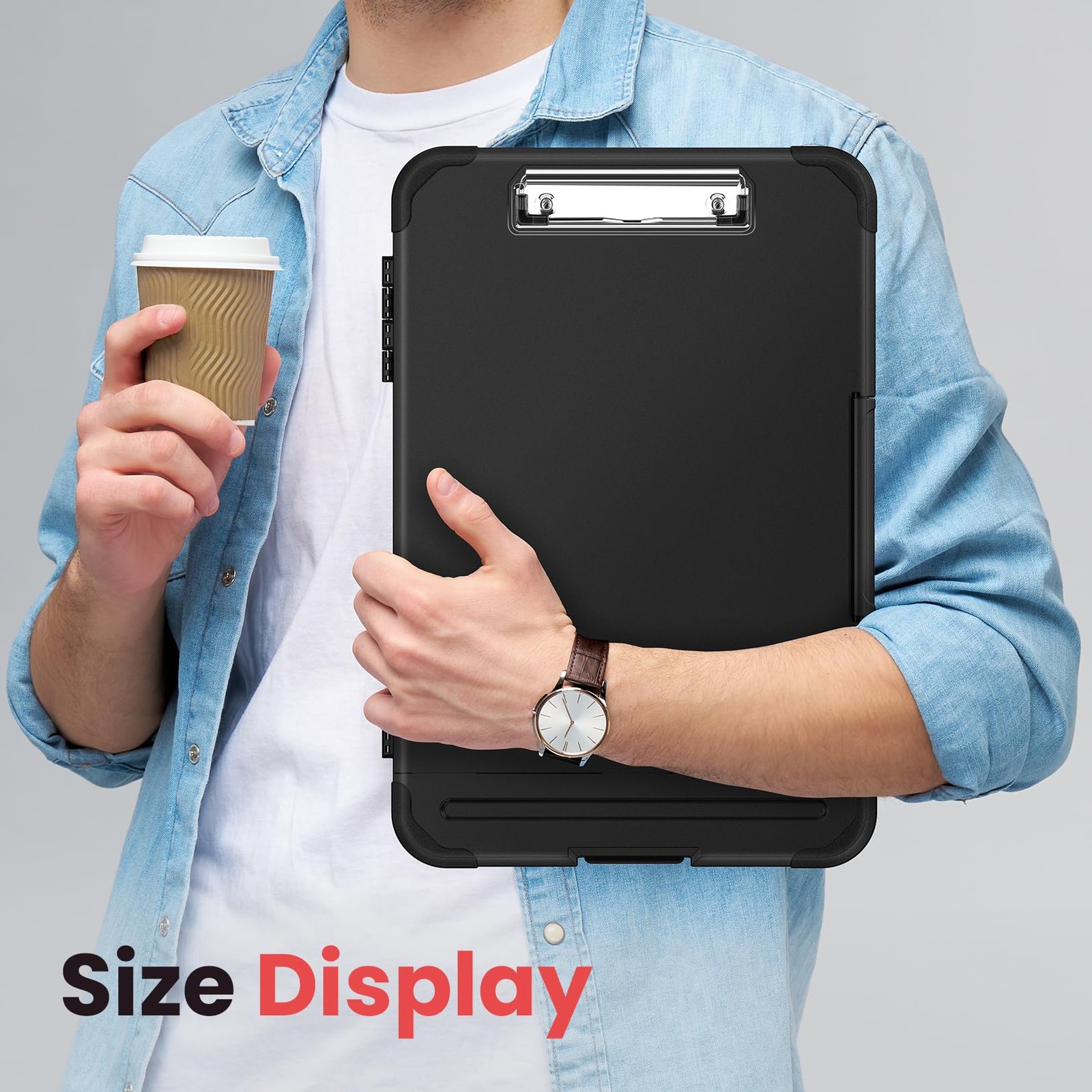 Sooez Reinforced Clipboard with Storage, Inner Plastic Folder Attached, Black