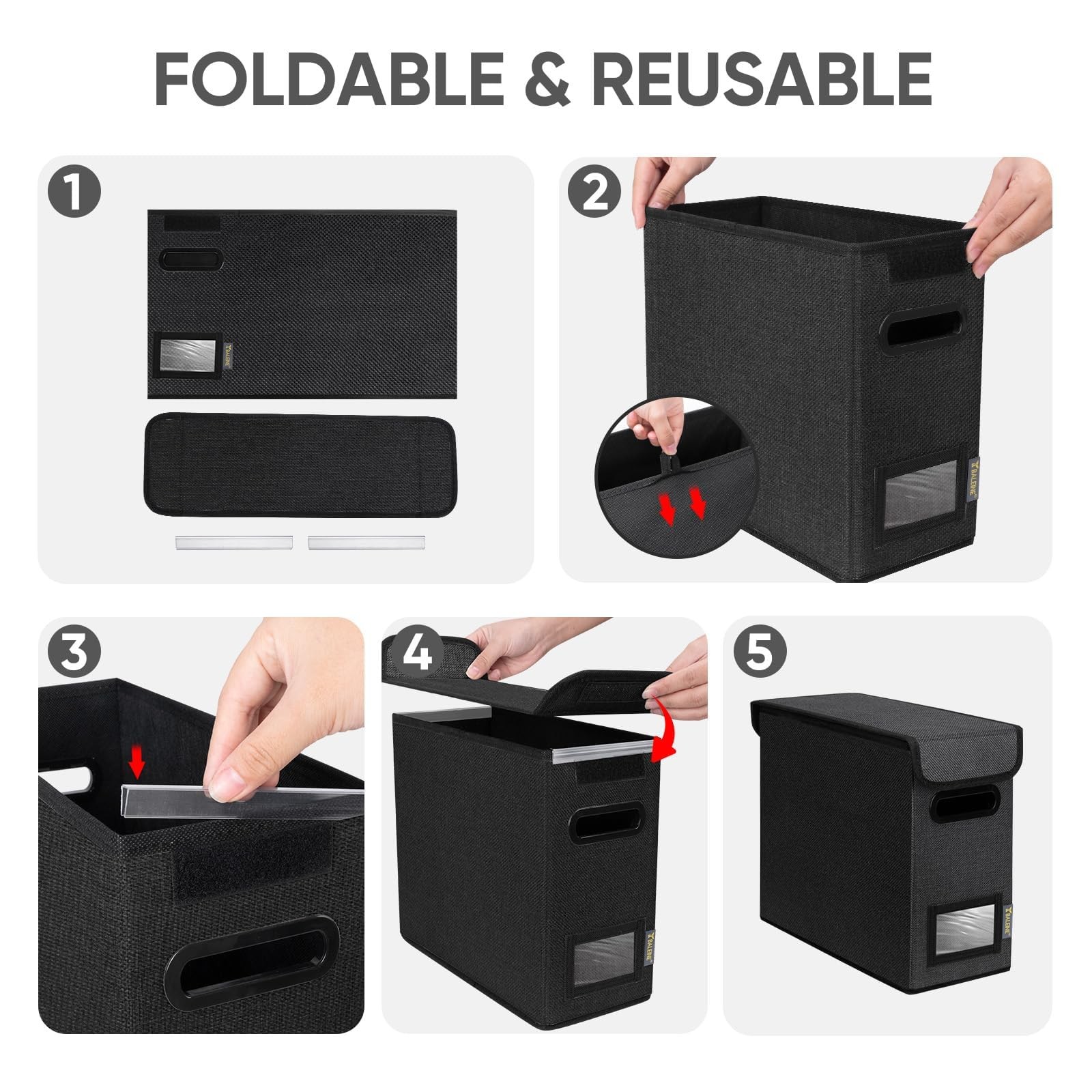 File Organizer Box with Lid Collapsible File Folder Organizer with Plastic Slide