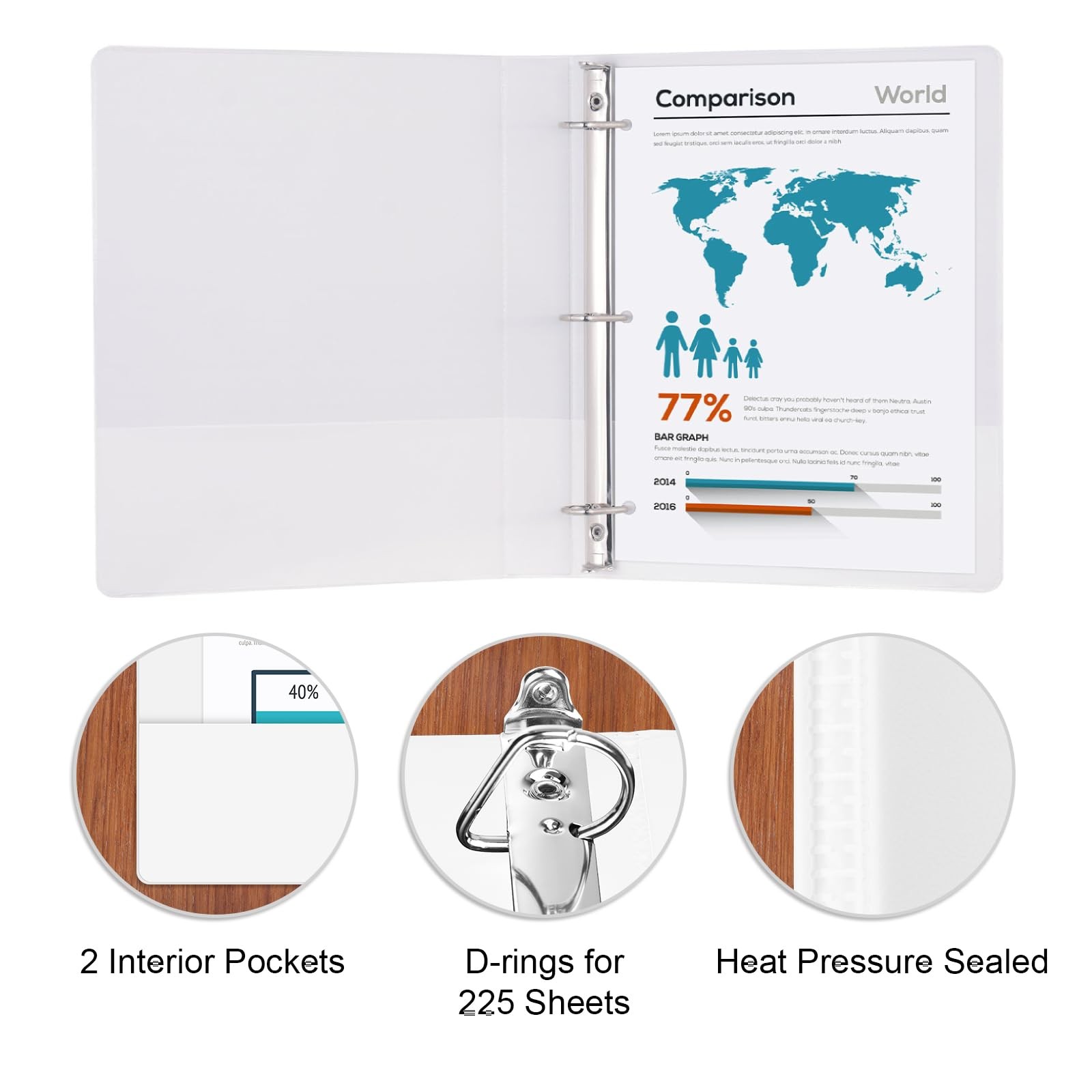 D-Ring Basic View Binder 1 inch 3 Ring Binders, 2.4mm-Thick, Hold 225 Sheets …
