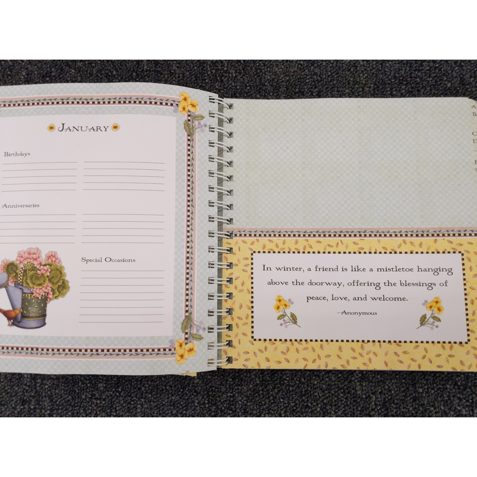 Debbie Mumm Greeting Card Organizer Address Book Blue Floral Spring Bouquet 2003