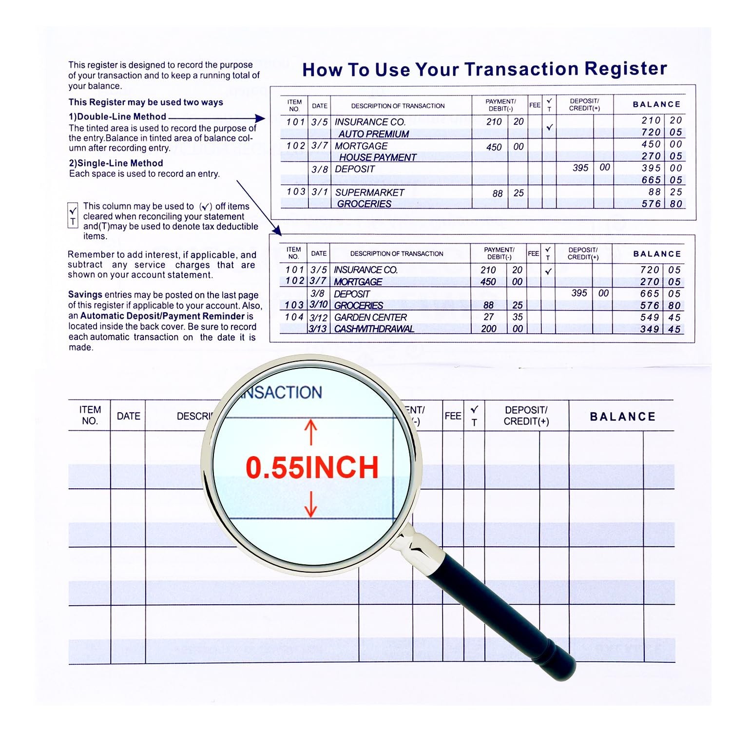20 Pack Blank Check Register Book Larger Lines Transaction Ledger Easy Read