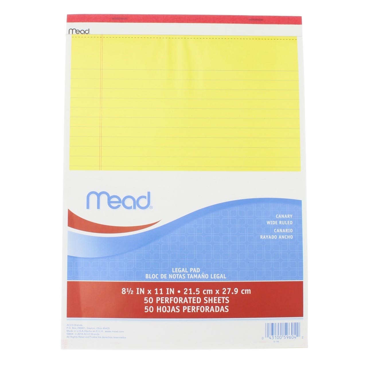 3 Pack Mead Legal Pad, Wide Ruled, 8.5in X 11in, 50 Sheets, Canary