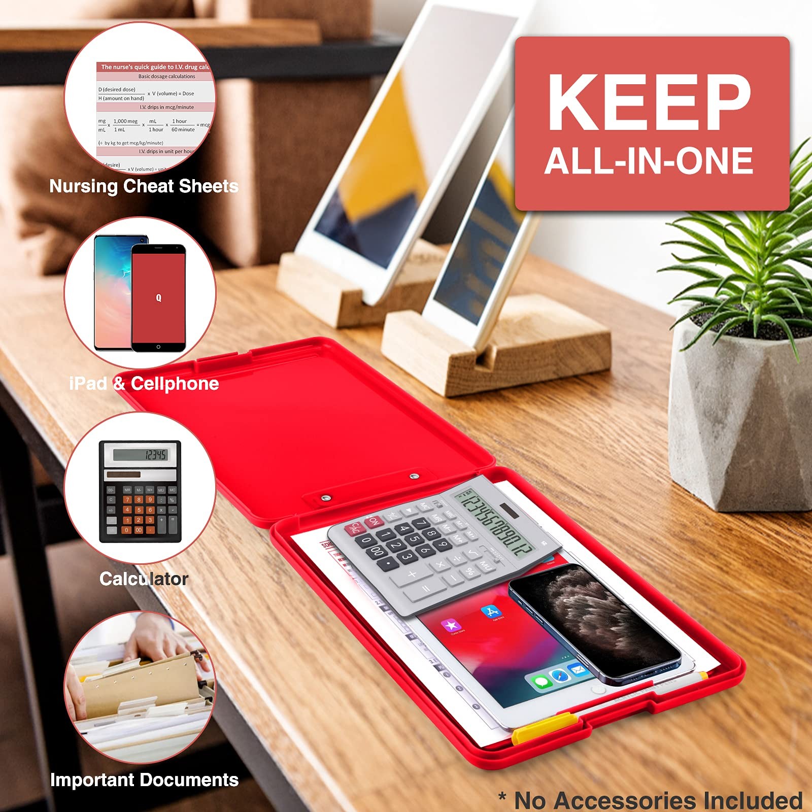 Sooez Clipboard with Storage, Plastic Storage Clipboards Low A-red