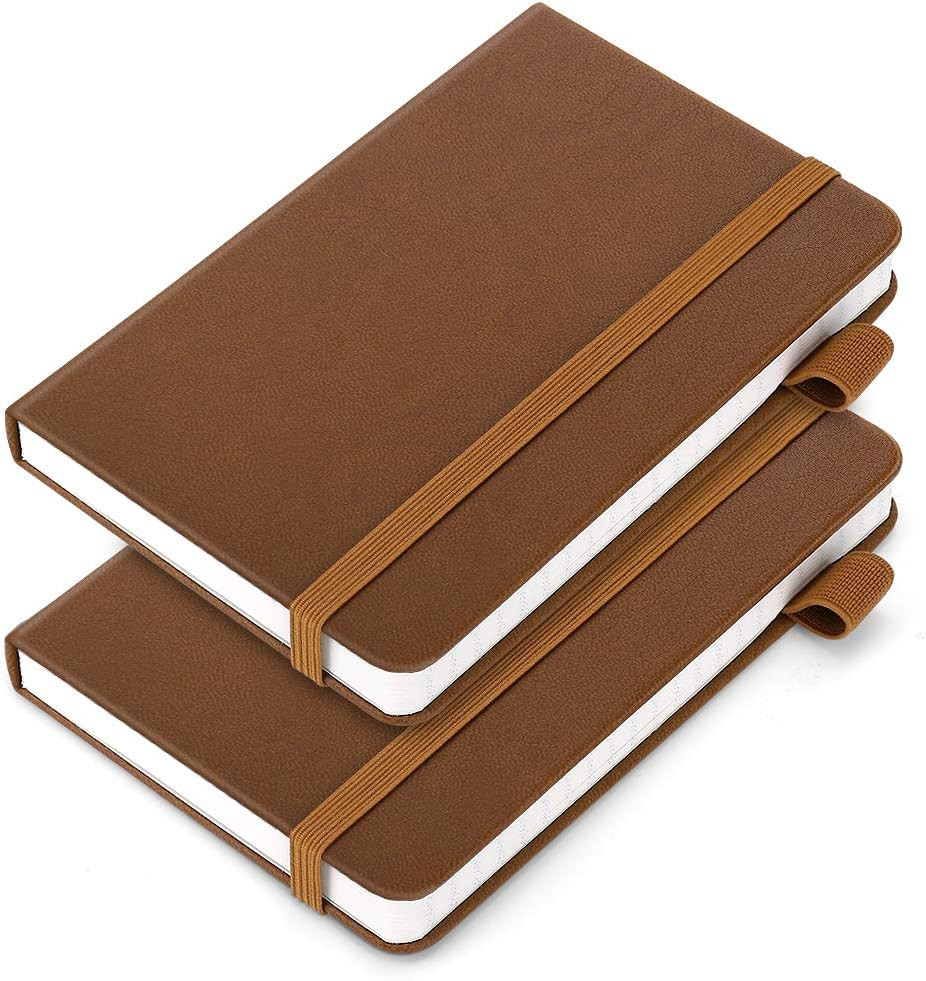 2 Pzs Libreta Bolsillo 3.5×5.5in Tapa Dura PU con Soporte Lapiz y Bolsillo