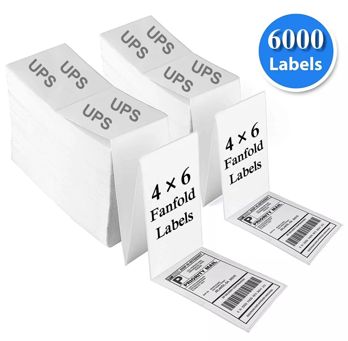 6000 Fanfold 4×6 Direct Thermal Label. High Quality.Certified by UPS 4″X6″ Label
