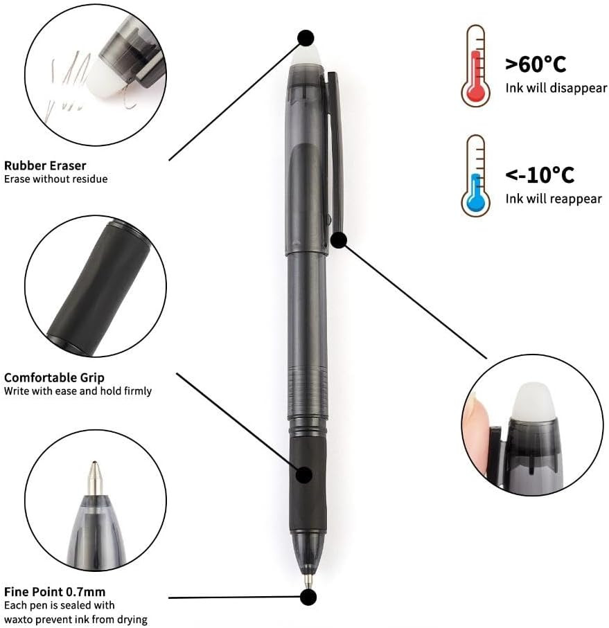 Erasable Gel Pens 0.7Mm Fine Point, 12 Pack, Black and Blue