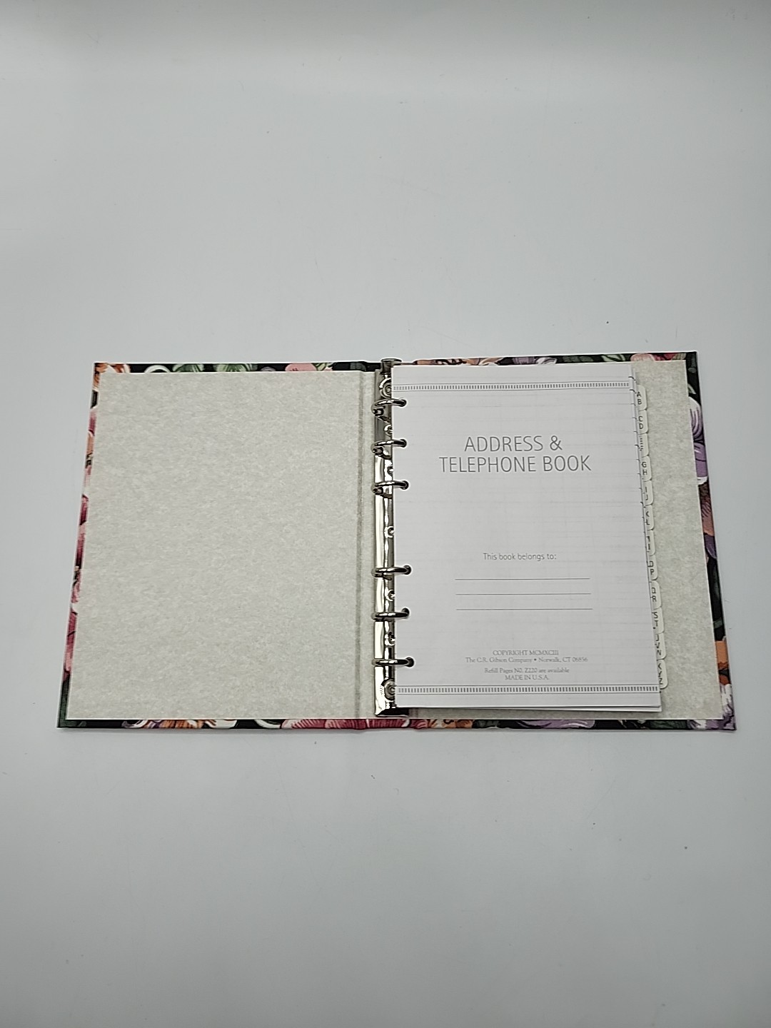Vintage CR Gibson Floral Fabric Covered 6 Ring Refillable Address Book