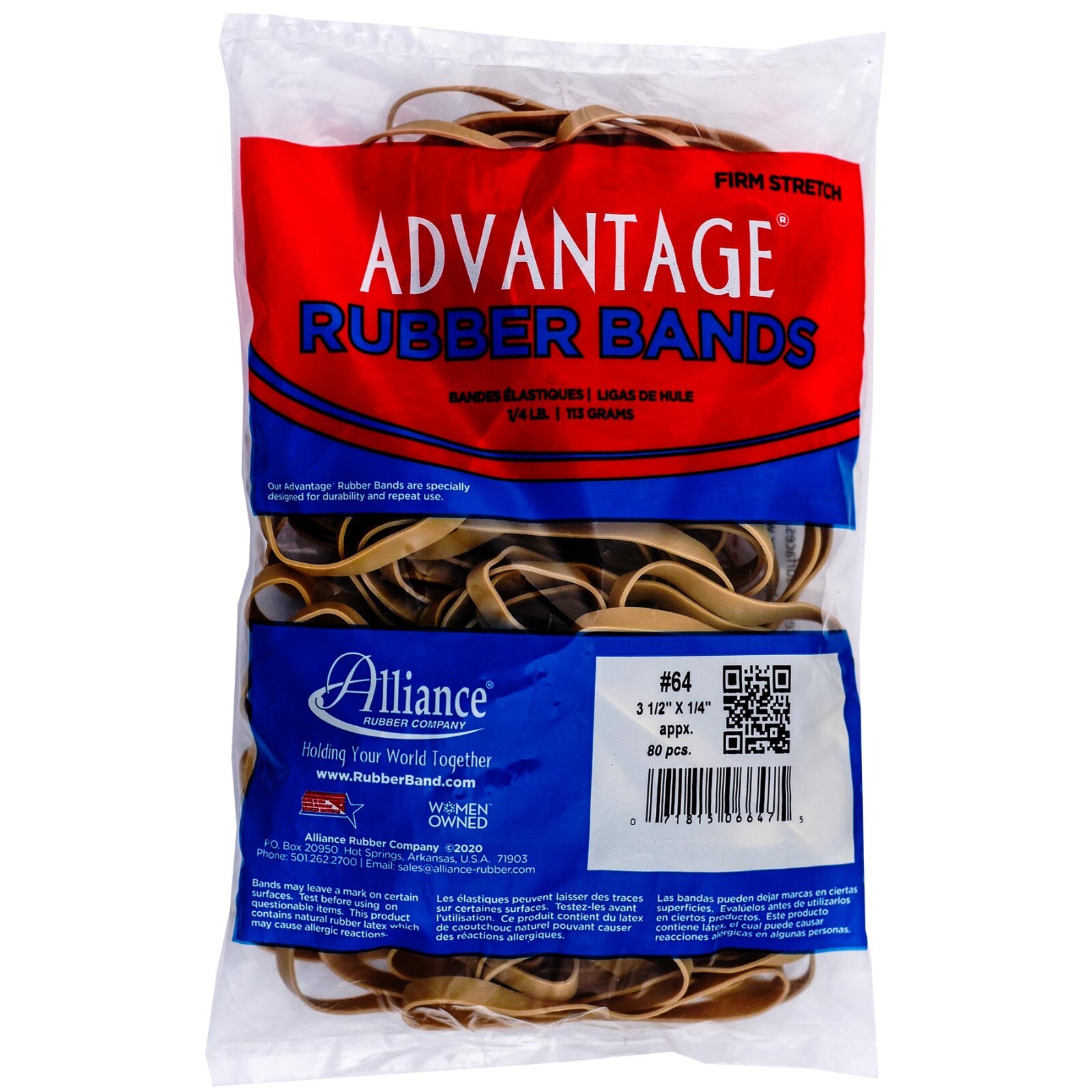 Alliance 06647 Advantage Rubber Bands, Size 64, 3-1/2 x 1/4″, 1/4 LB Bag