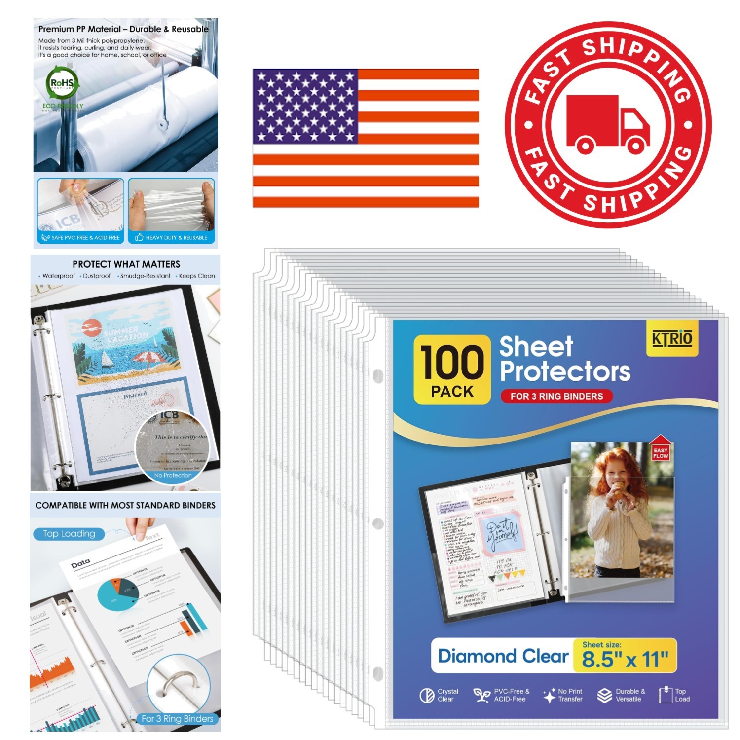 Clear Page Protectors 8.5 x 11 Inch Polypropylene 100 Sleeves for Organizing