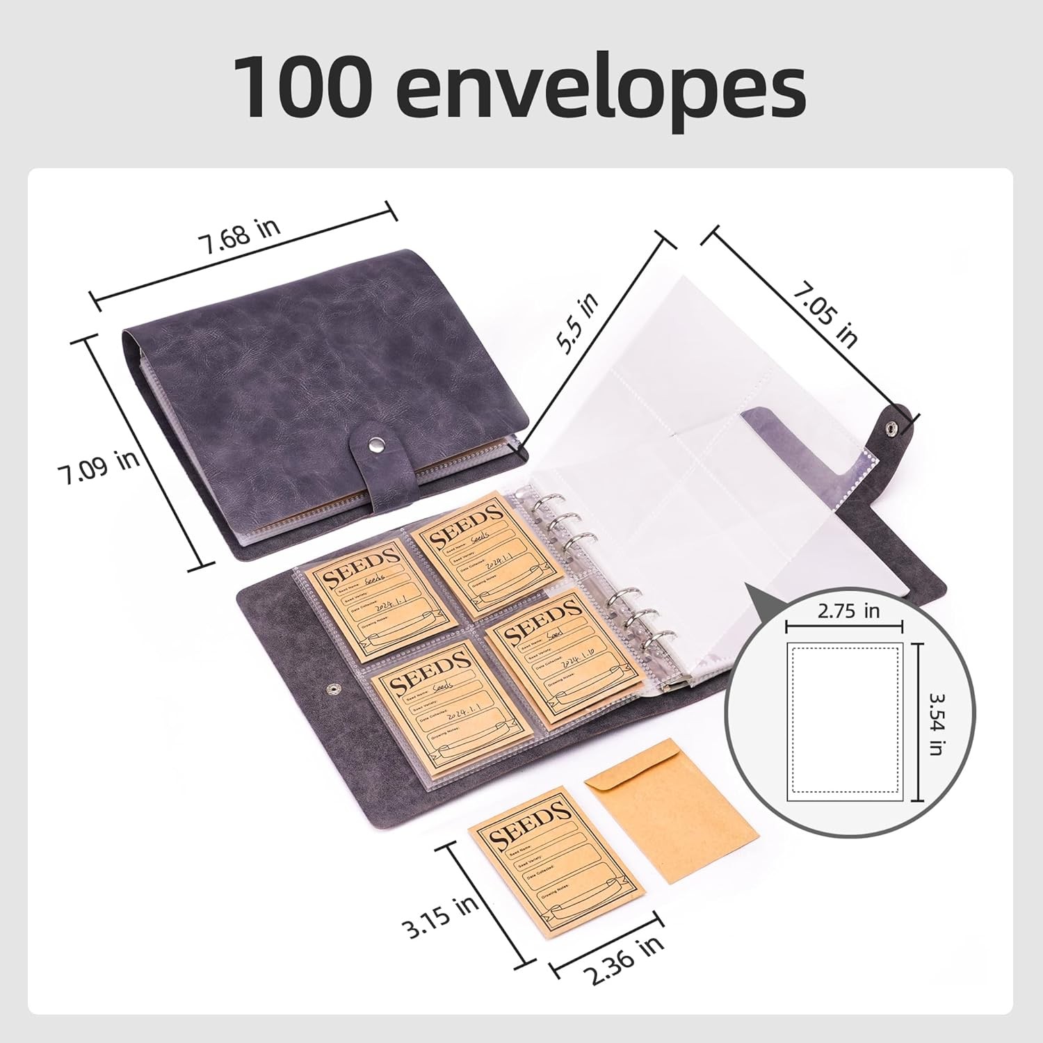 U0U Seed Storage Organizer, 200 Pockets 7.5 inches x 7.4 inches, Black
