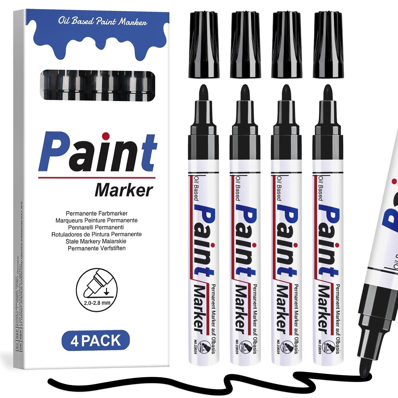 DAPAWIN Black Paint Pen Permanent Marker 1 Count (Pack of 4),
