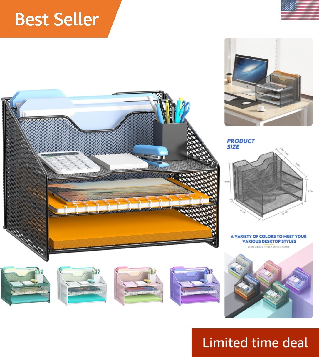 Desk File Organizer, Mesh Letter File Folder Holder with 3 Paper Trays and 2 …