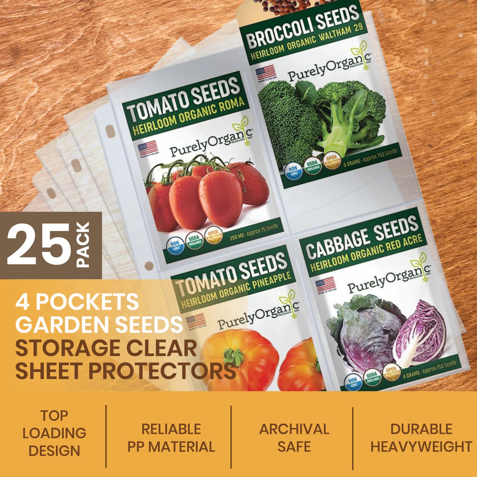 Seed Storage Organizer Sleeves 100 Pockets 25 Pack 3.5×5 Heavy Duty