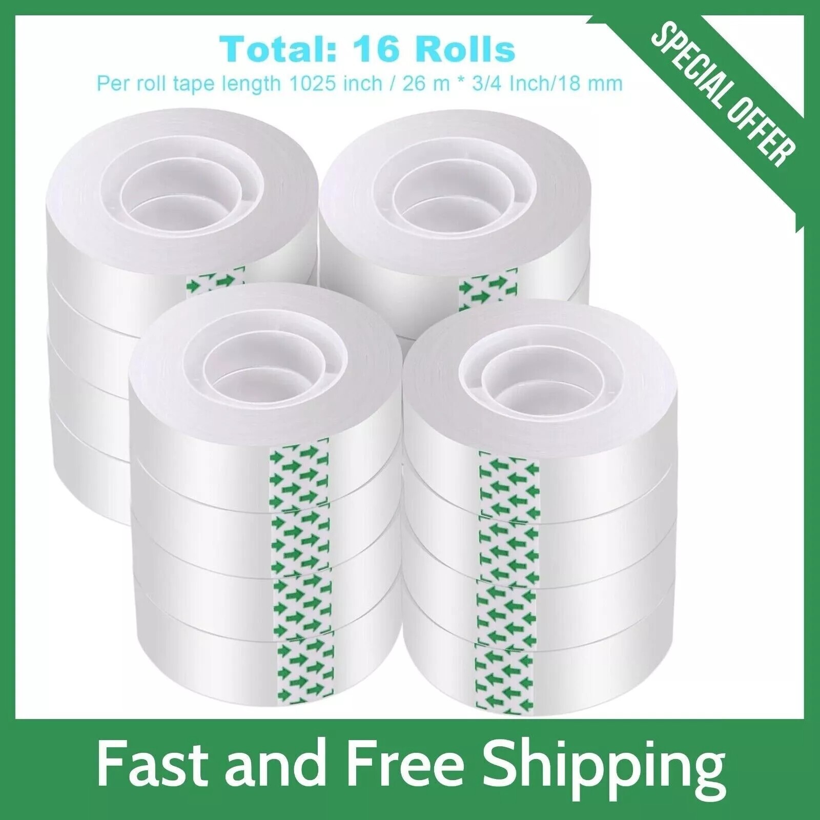 Clear Transparent Tape Rolls 3/4″ x 1000″ Dispenser Refill 16 Tape Rolls Scotch.