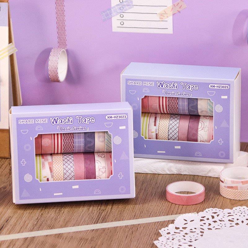 Hand Account Tape Set 20 Roll Box Set Macaron Solid Color Vintage and Paper Tape