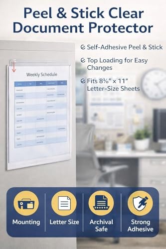 Peel & Stick Clear Document Protectors Letter Size 8.5×11 10 Pack Poly