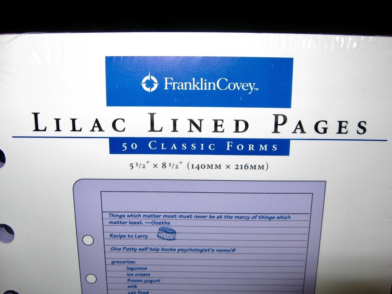 Franklin Covey 50 Lilac Purple Lined Pages 7 Ring Binder Classic Size 5.5″ X 8.5