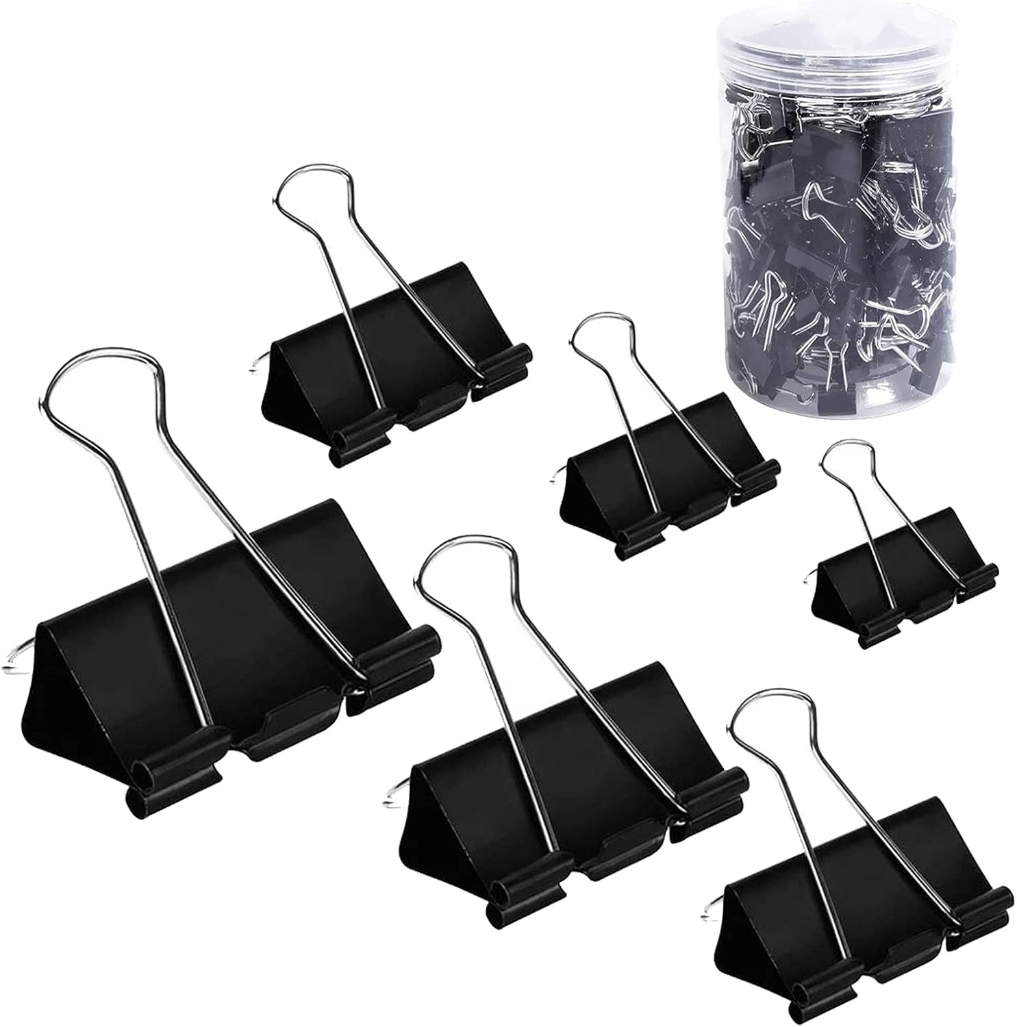 Binder Clips Paper Clamps Assorted Sizes 200 Count (Black), Jumbo, Large,Small,