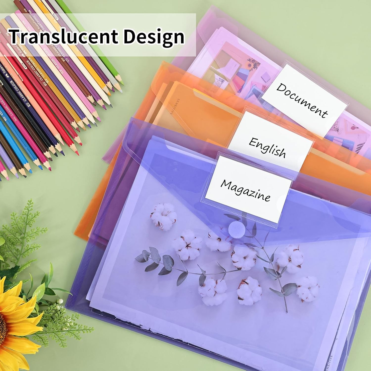 EOOUT 30 Pack 10 Color Plastic Envelopes Poly Envelopes, Hook & 10 Colors