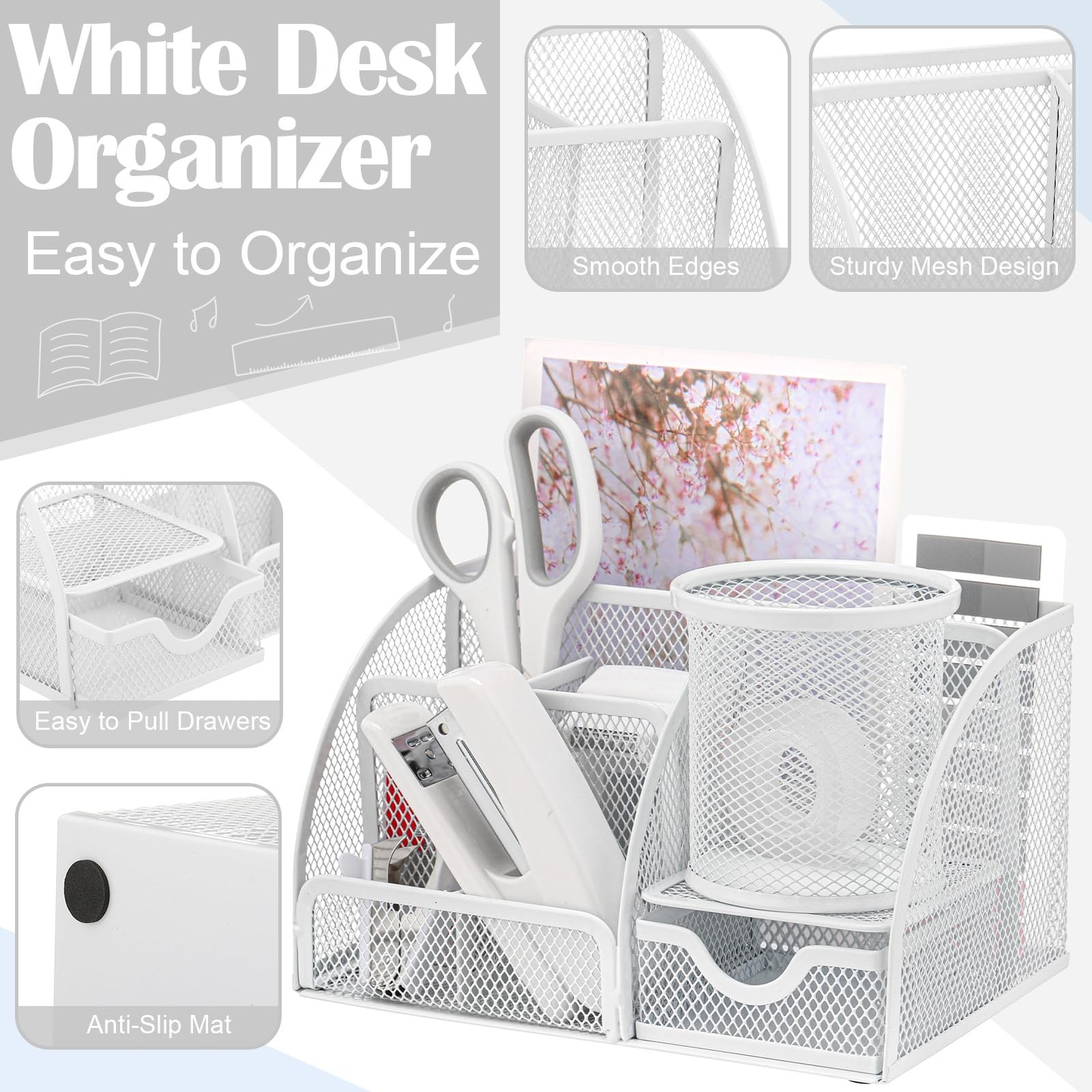 11 in 1 Desk Organizers and Accessories – White Office Supplies – Includes White