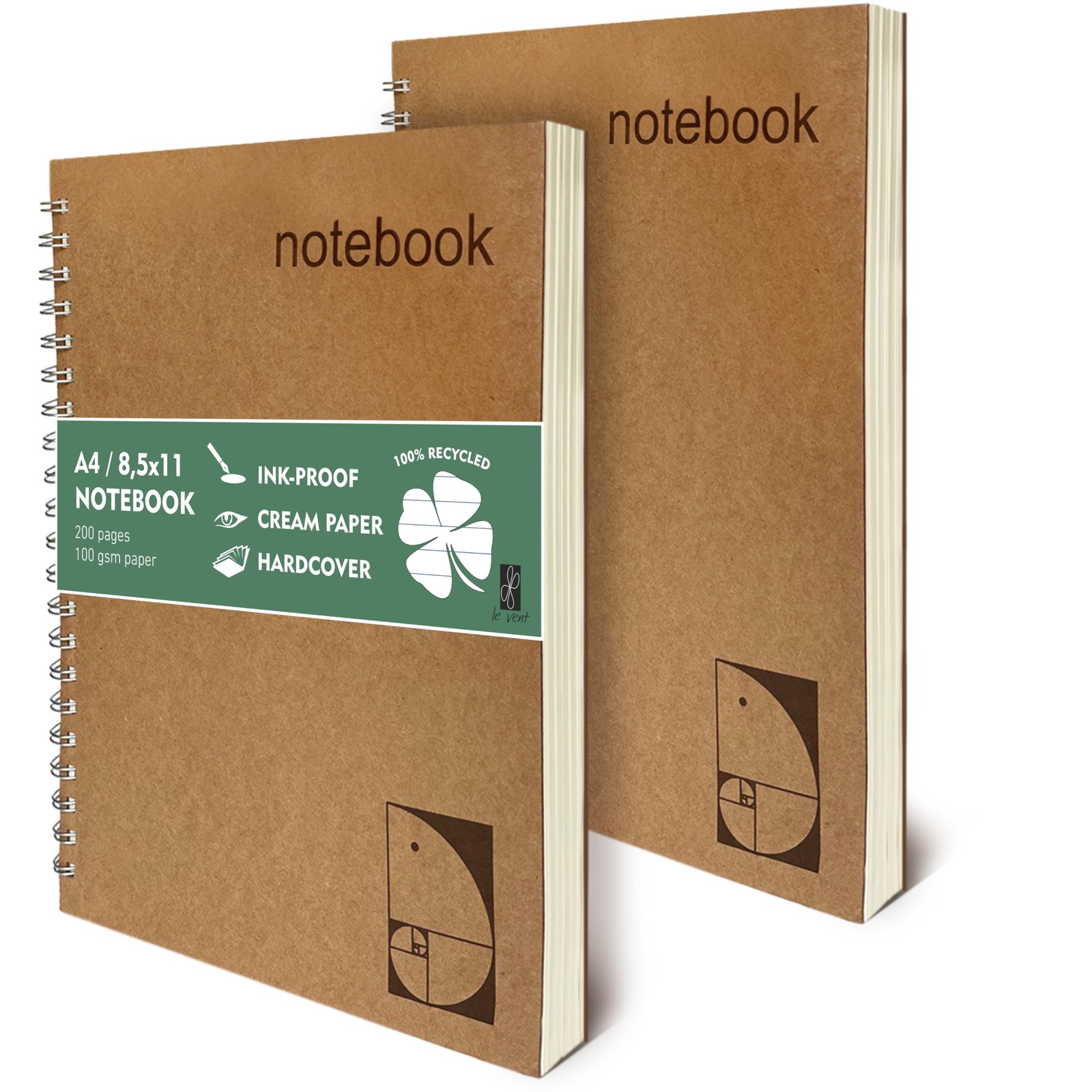 le vent Lined Spiral Notebook 8.5 x 11 | 2 Pack inches X 11