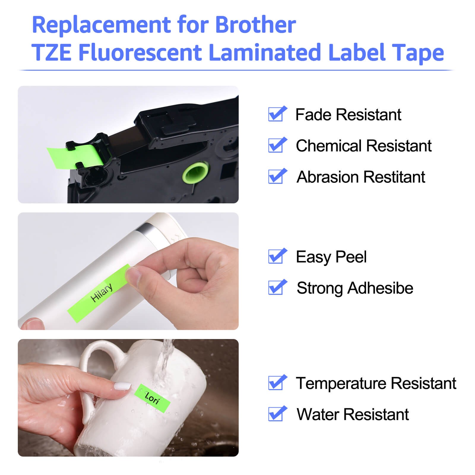 2PK Fit Brother P-Touch TZ TZE Label Fluorescent Tape Orange Yellow Green 9~24mm