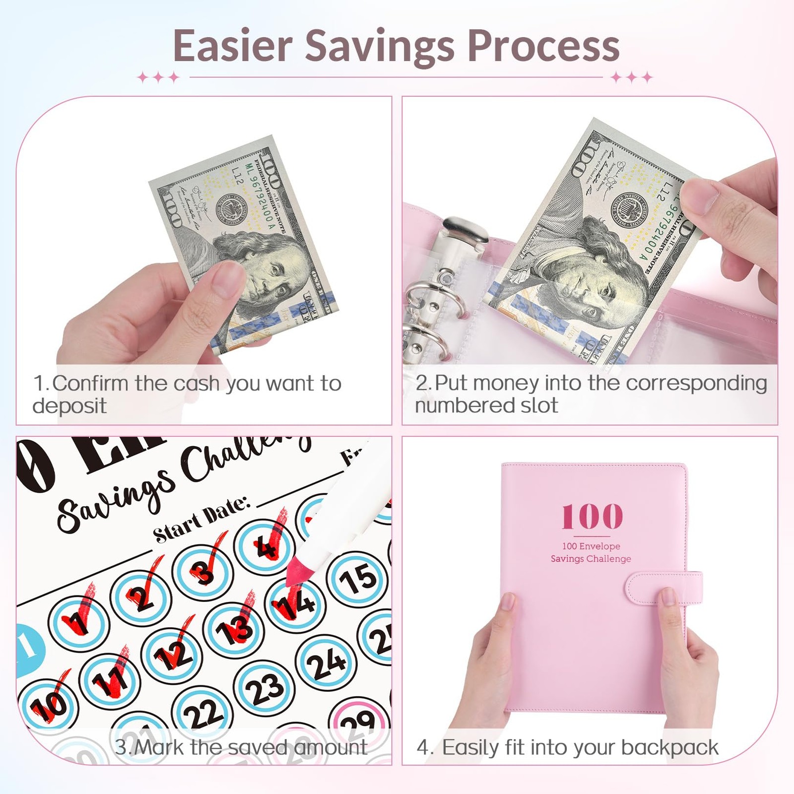 100 Envelopes Challenge Binder Money Saving Budget Book Save $5,050 Cash