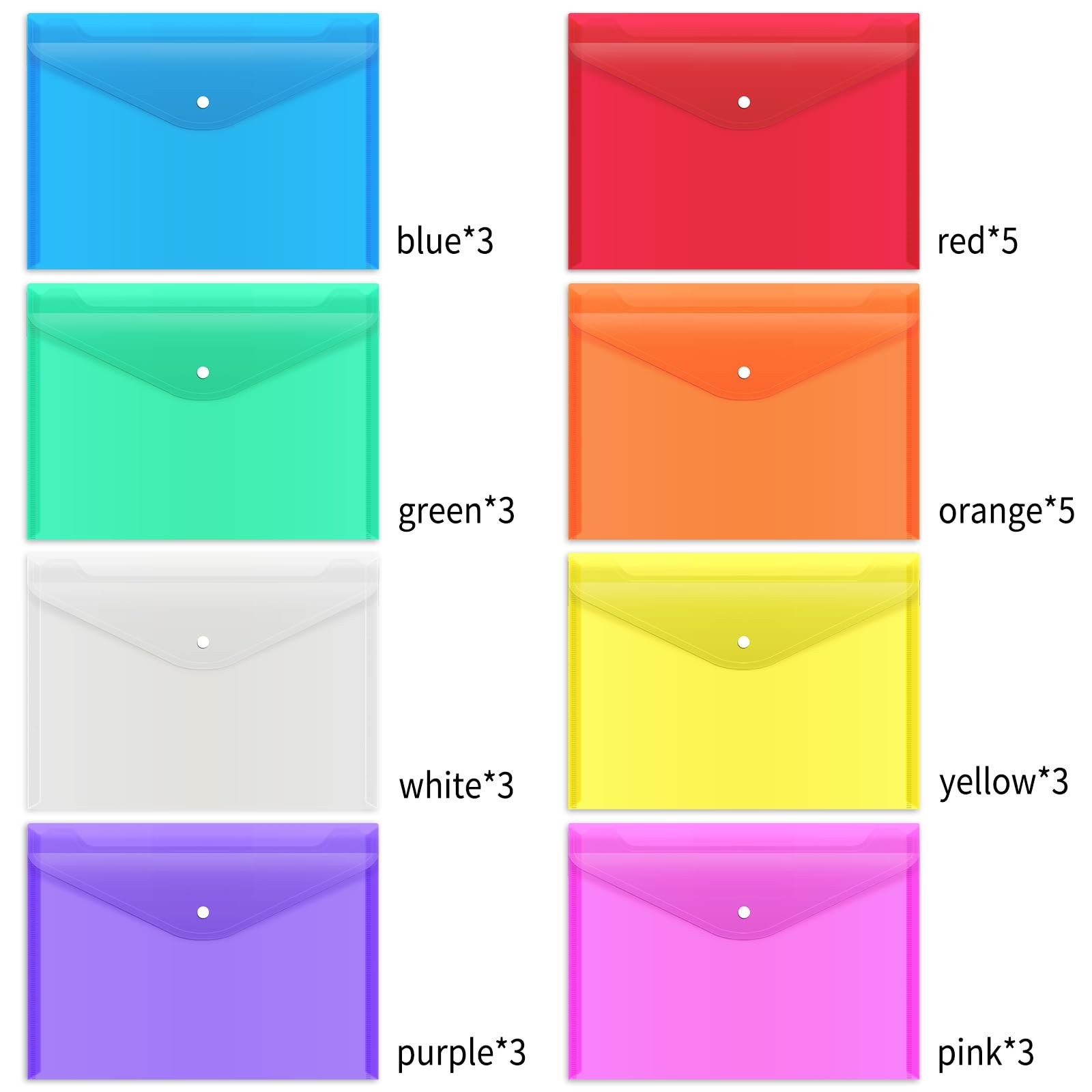 EOOUT 28pcs Plastic Envelopes, Folders for Documents, Poly Rainbow