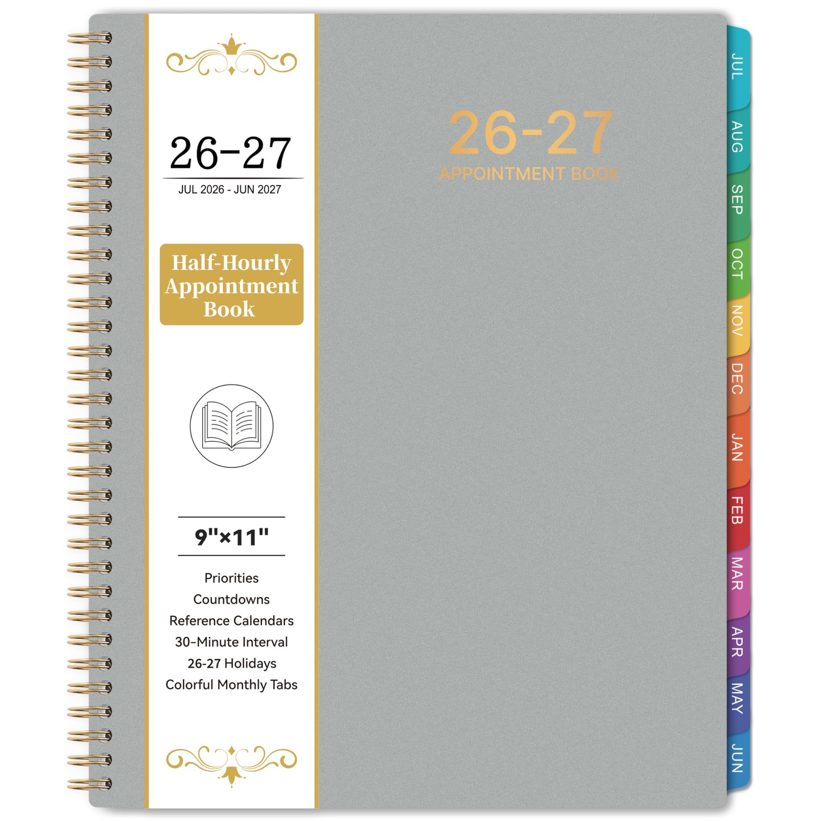 2026-2027 Appointment Book/Planner – Weekly & Monthly 9×11 inches, Grey