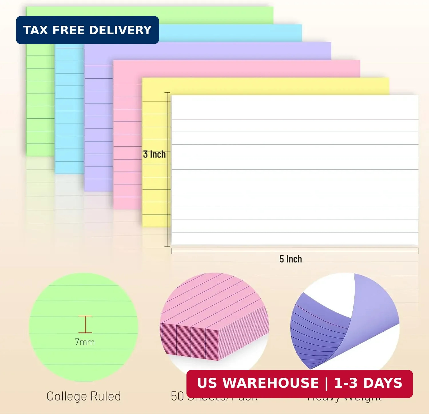 300 Count Colored Index Cards 3 x 5 Inch Ruled Index Cards, Flash Cards College