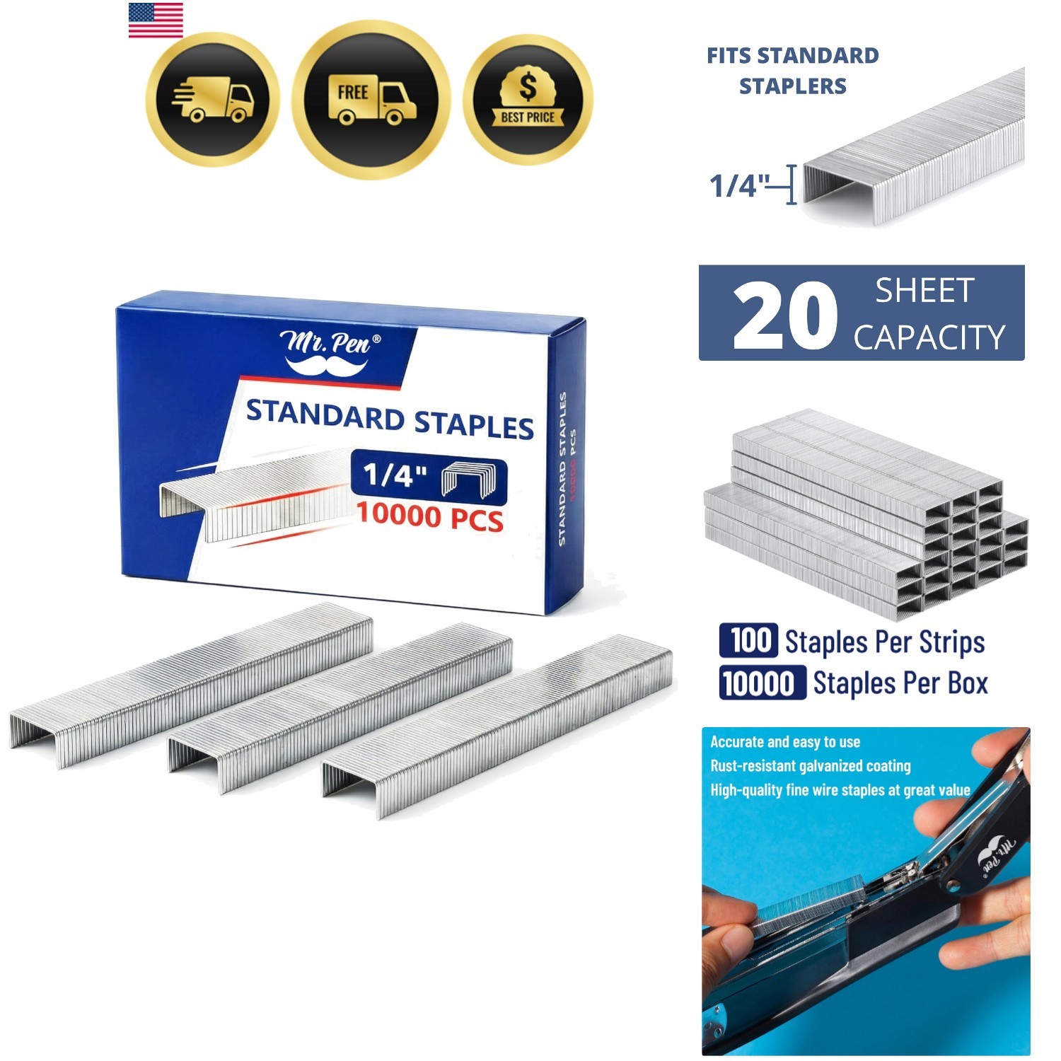 Staples for Staple Gun, 20 Sheets, 1/4 inch, 10000 Staples Bulk for Upholster…