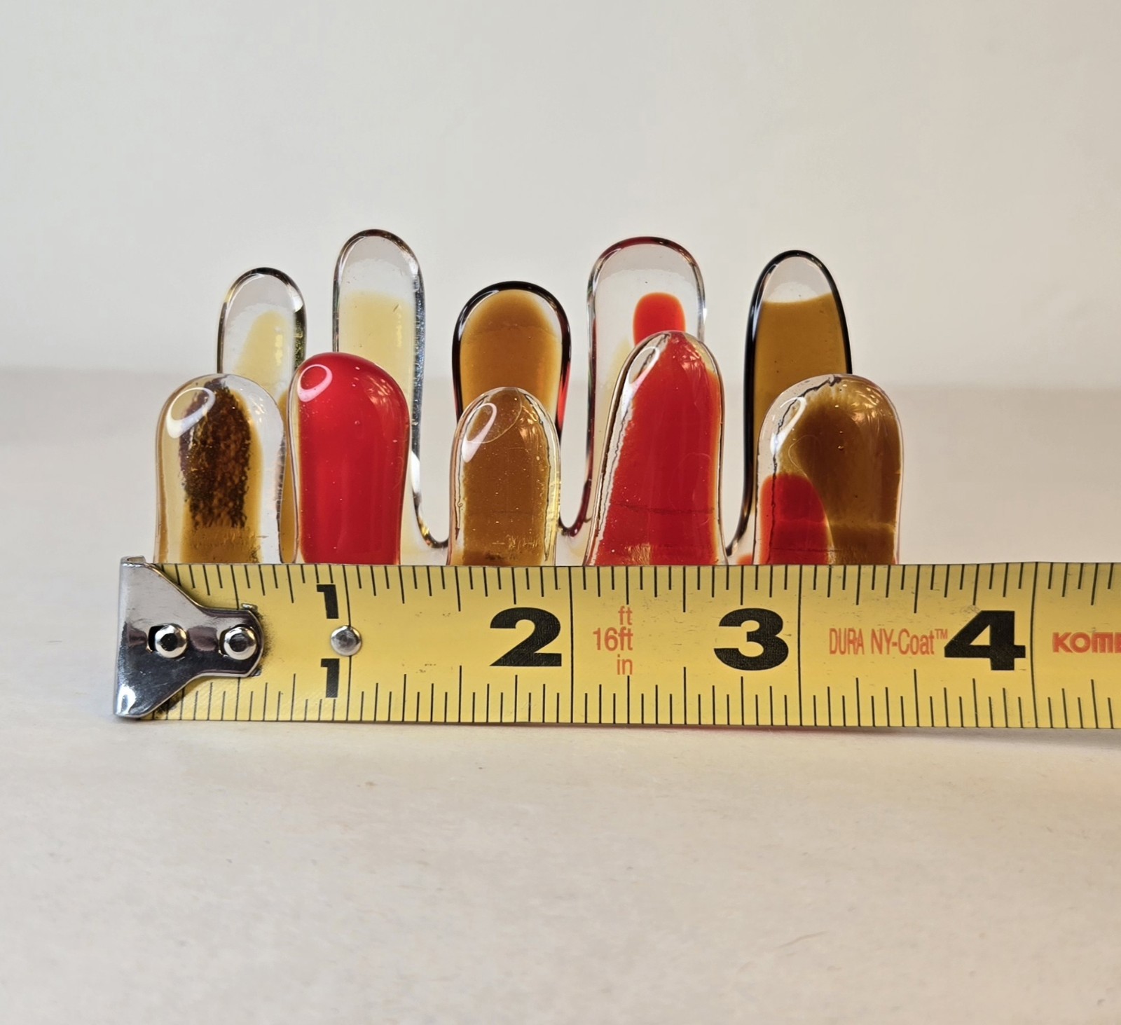 Handblown Glass Business Card Holder Warm Tones Red Orange Yellow Signed LUCIA