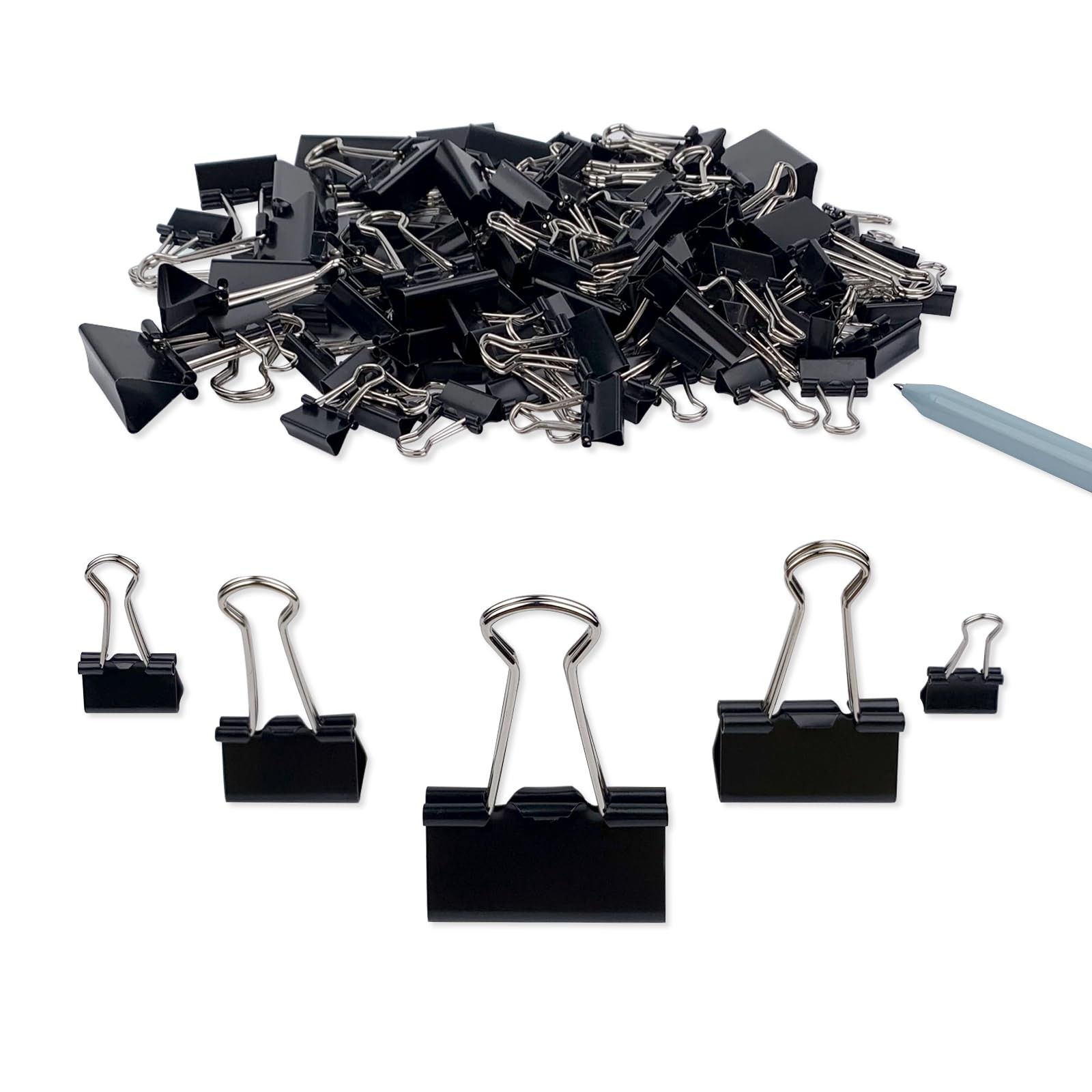 DSTELIN Binder Clips Paper Clamps Assorted Sizes 150 Count Black, Large, Medi…