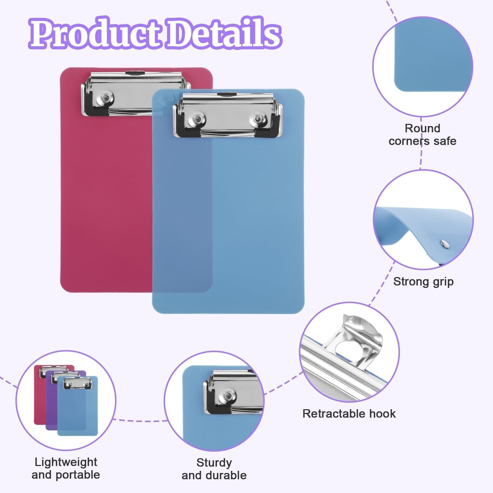 6 PCS 4×6 Inch Mini Acrylic Clipboards A6 Small Plastic Colorful Pocket Clip