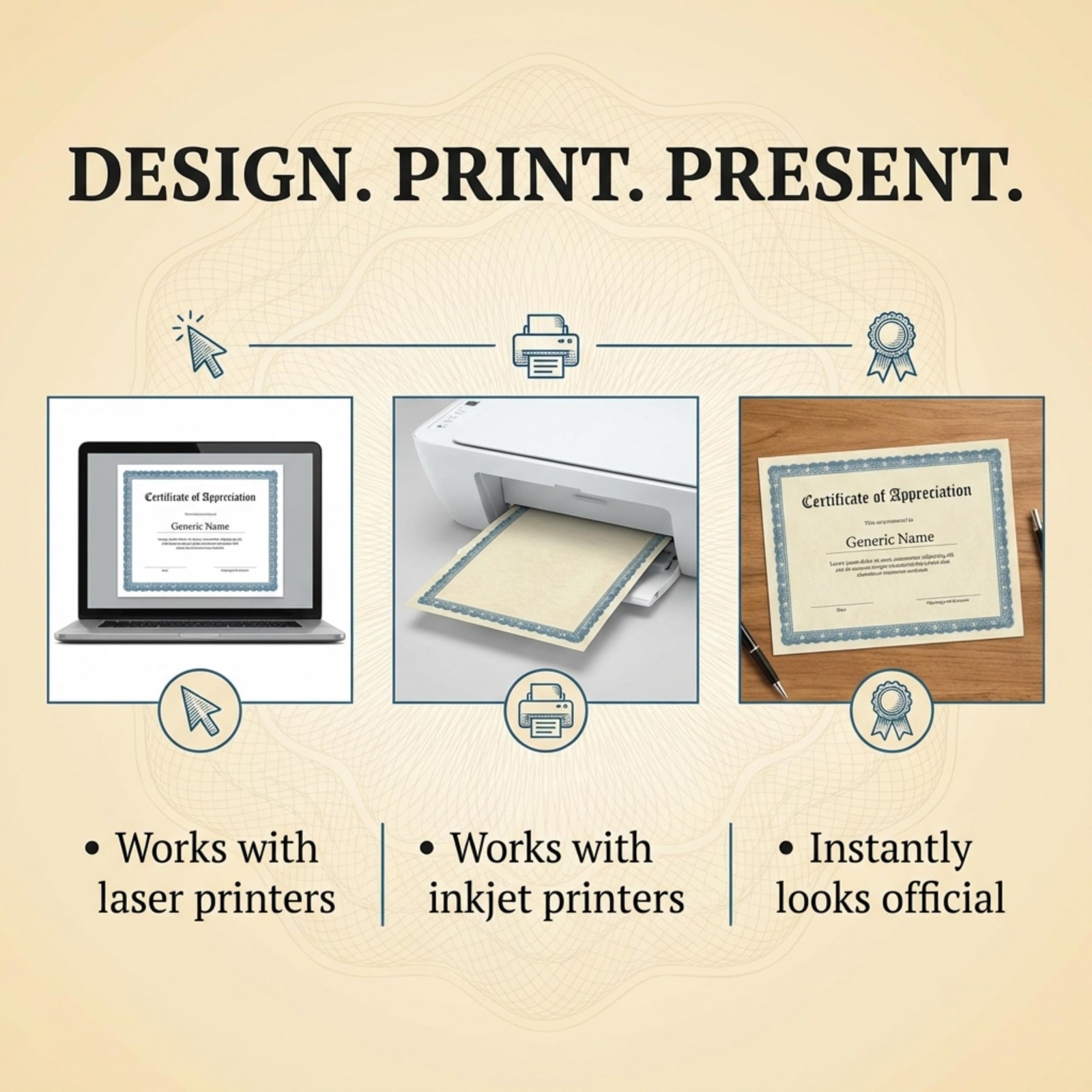 Blue Standard Certificates, 100 Sheets, 8.5″ X 11″, 28 Lb Parchment Paper