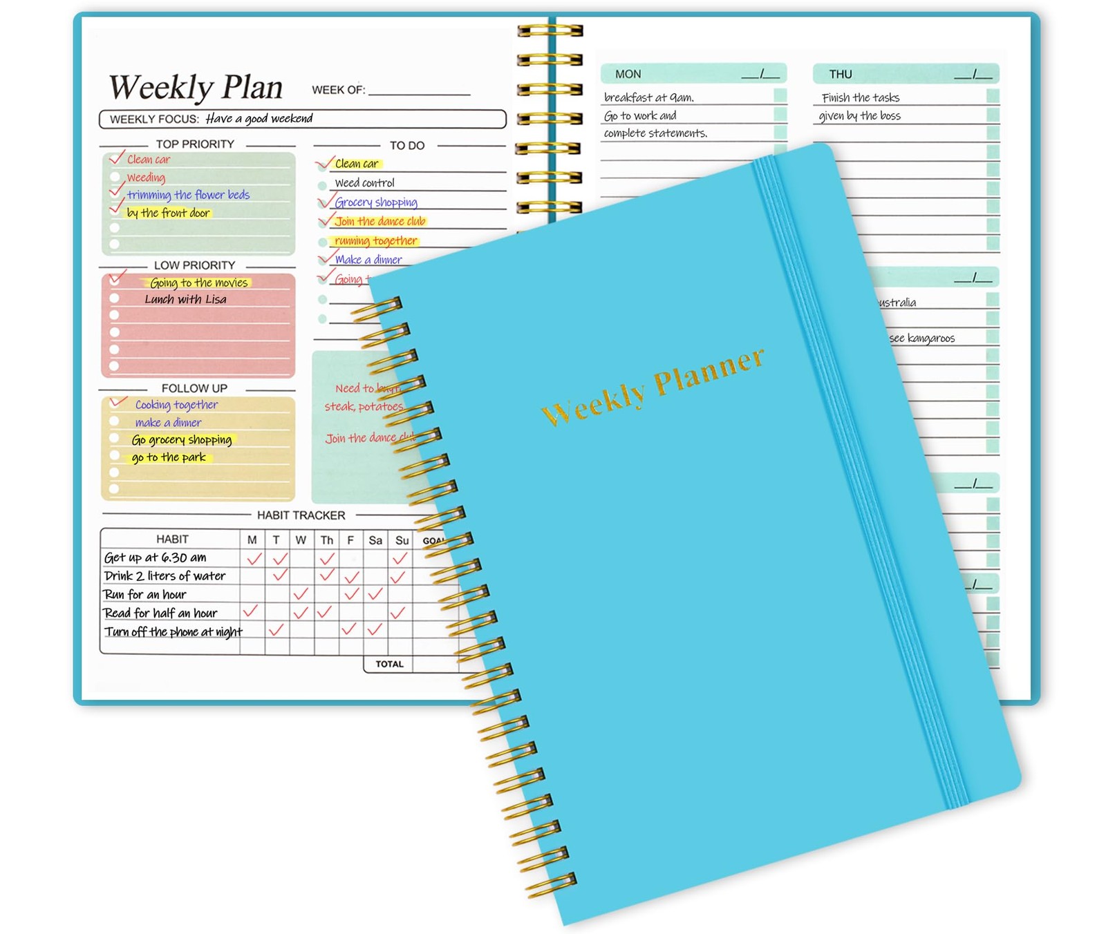 Utron A5 Weekly Planner Undated Daily To Do List Planner, Weekly Goals Noteb…