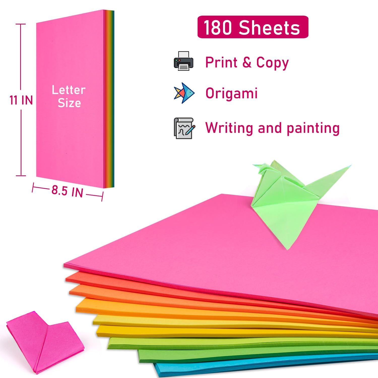 Colored Print&Copy Paper 8.5×11 Inches,180 Sheets 9 Colors Pastel A4 Printer …